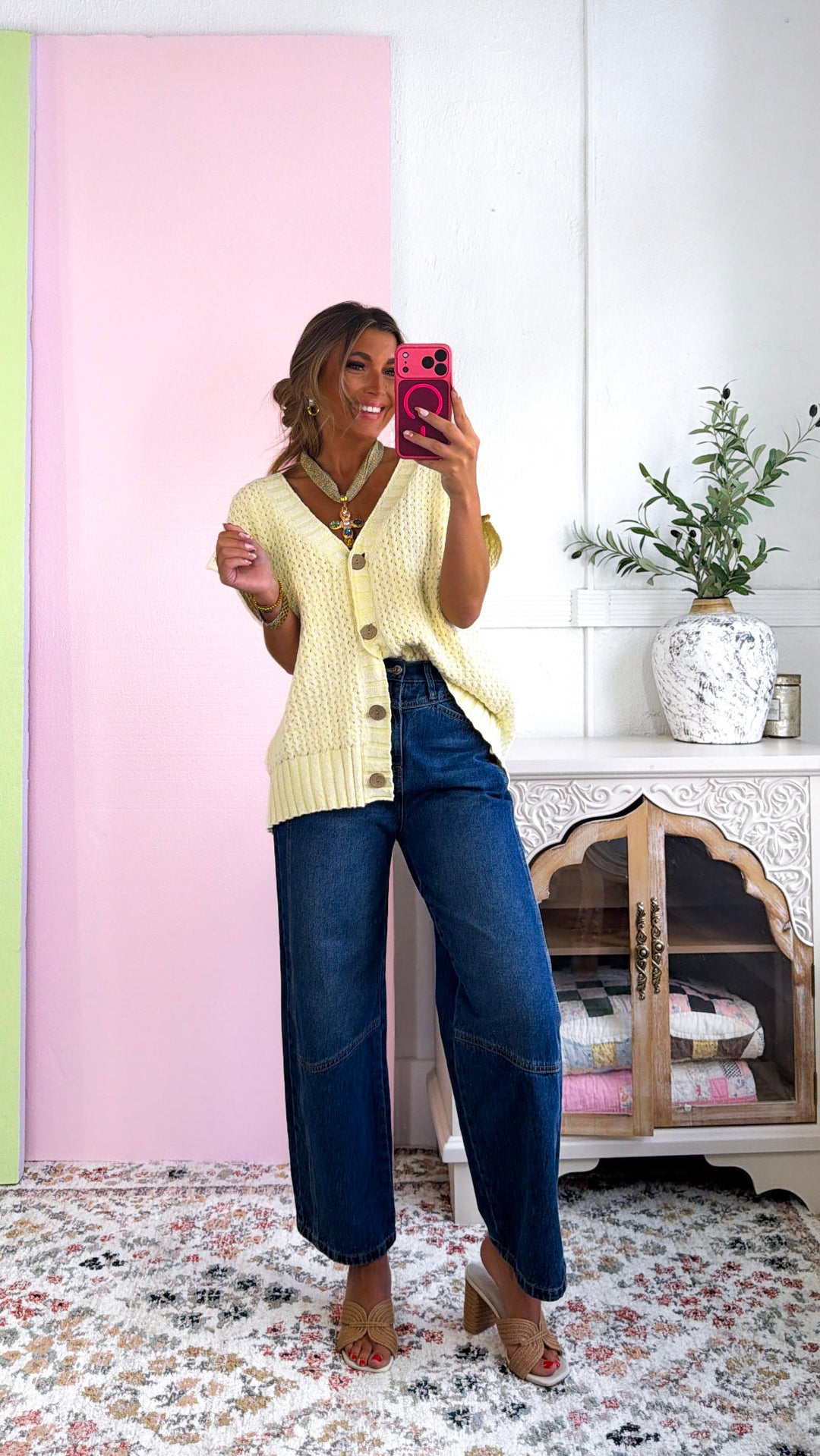 Collins Button Sweater Vest, Lt. Lemon