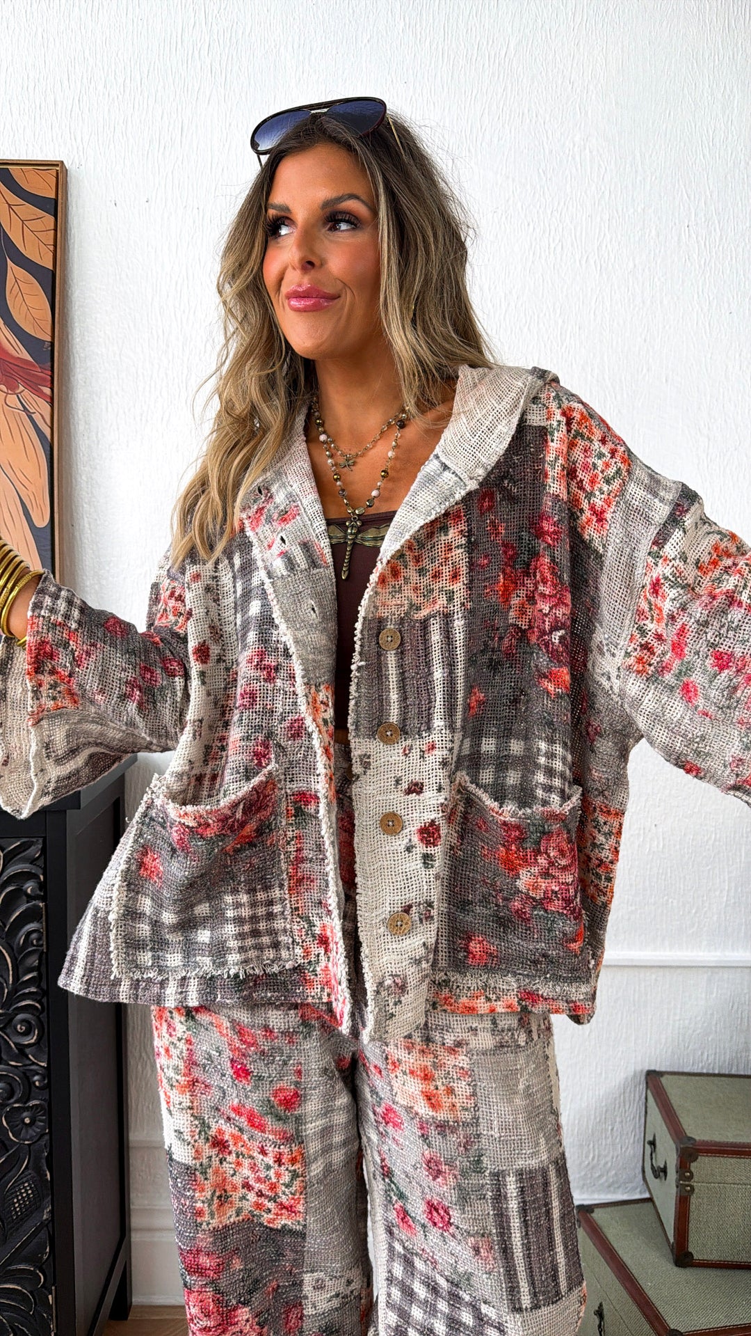 Fallin Florals Patch Jacket, Black Multi