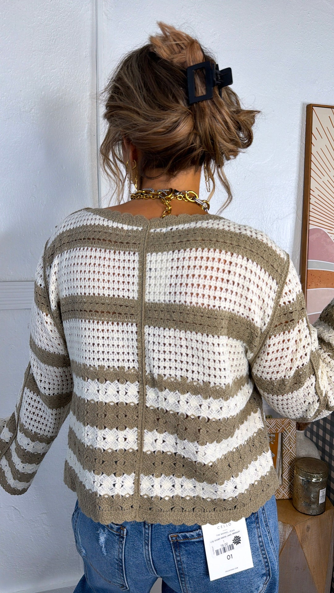 Flower Sprout Knit Cardigan, Mocha Multi