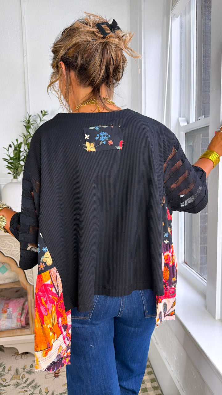 Gabriella Floral Top, Black