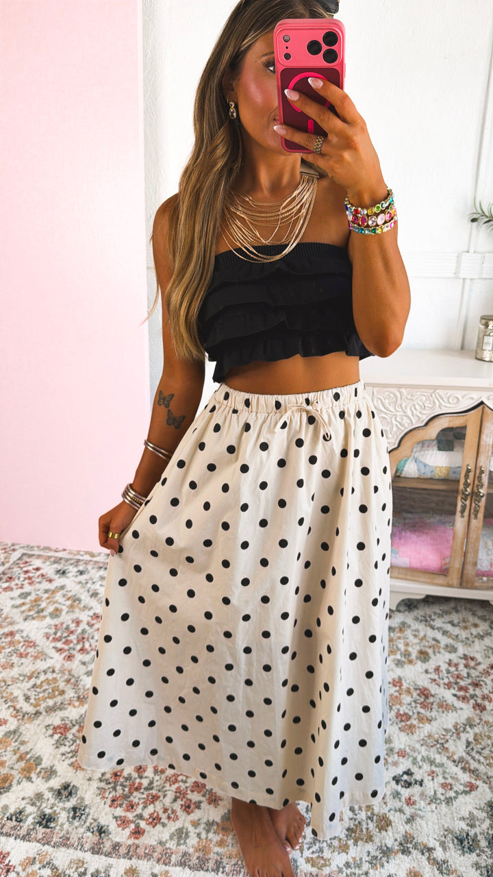 Polka Dot Midi Skirt, Cream/Black