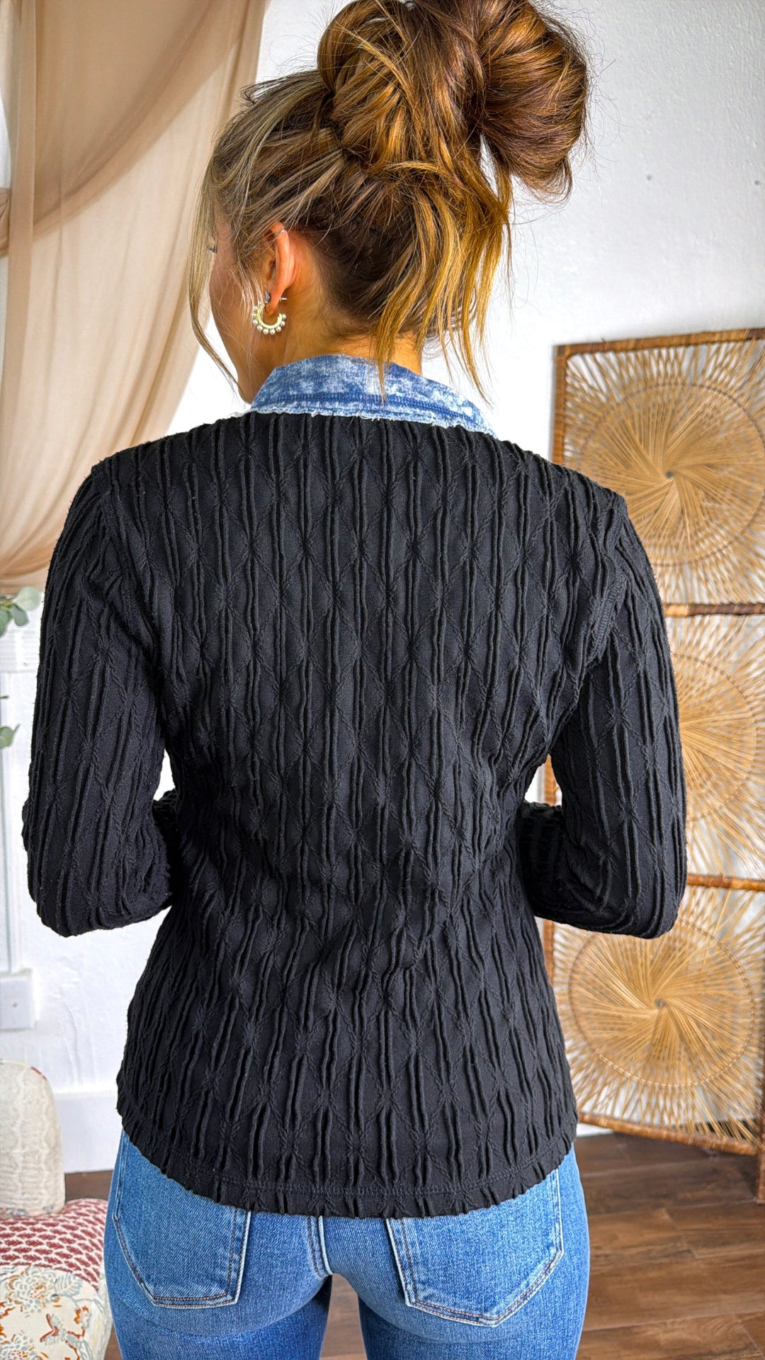 Rough Edge Texture Top, Black