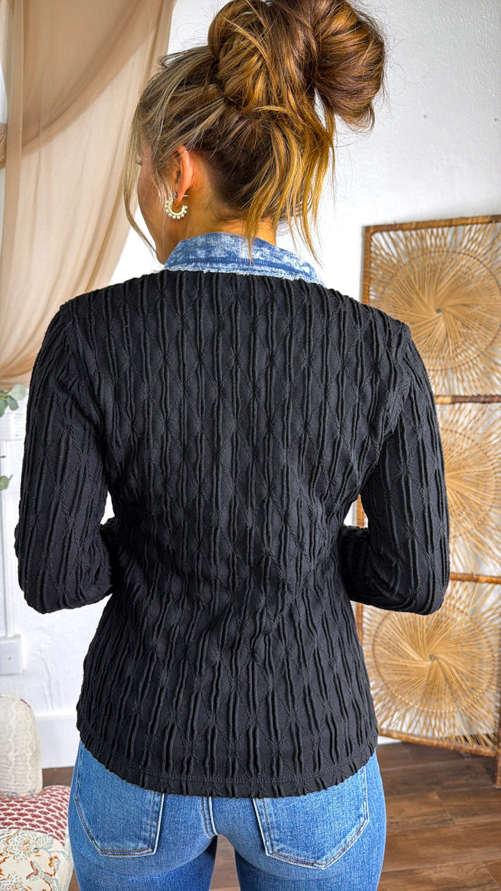 Rough Edge Texture Top, Black