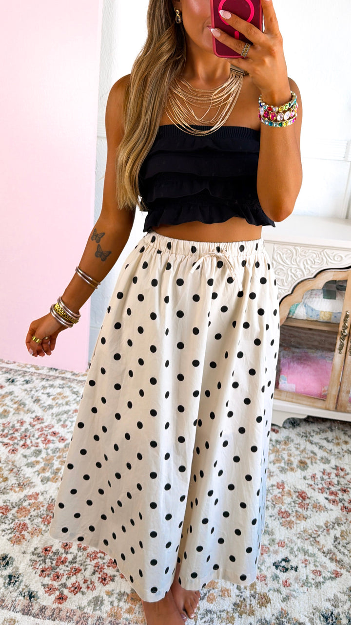 Polka Dot Midi Skirt, Cream/Black