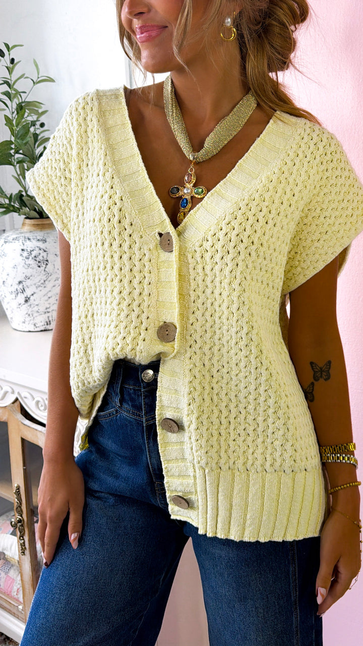 Collins Button Sweater Vest, Lt. Lemon