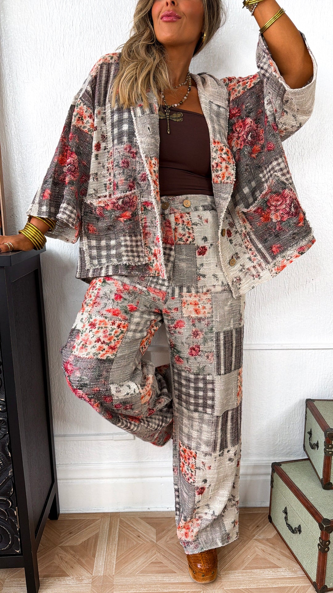 Fall Patchwork Joggers, Black Multi