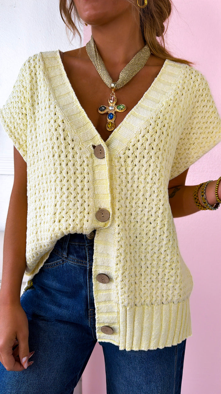 Collins Button Sweater Vest, Lt. Lemon