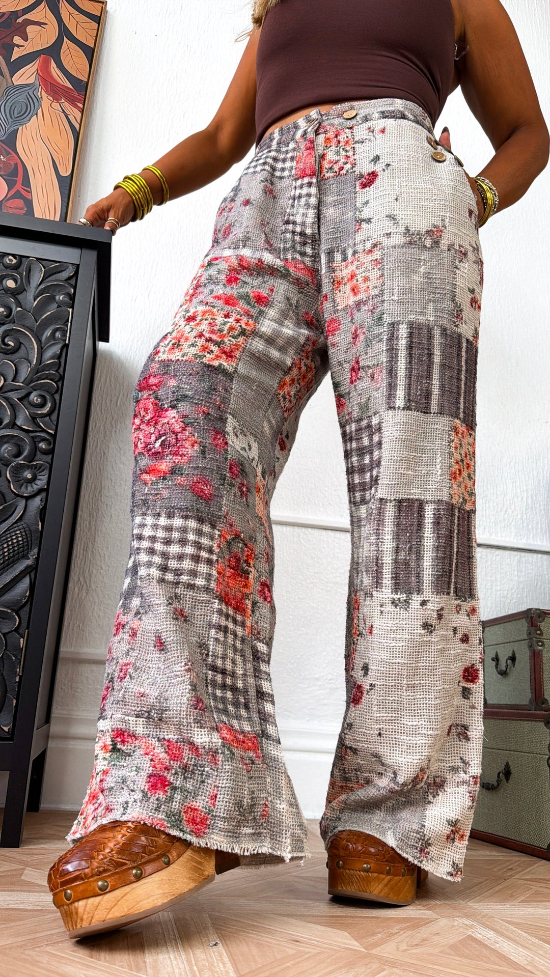Fall Patchwork Joggers, Black Multi