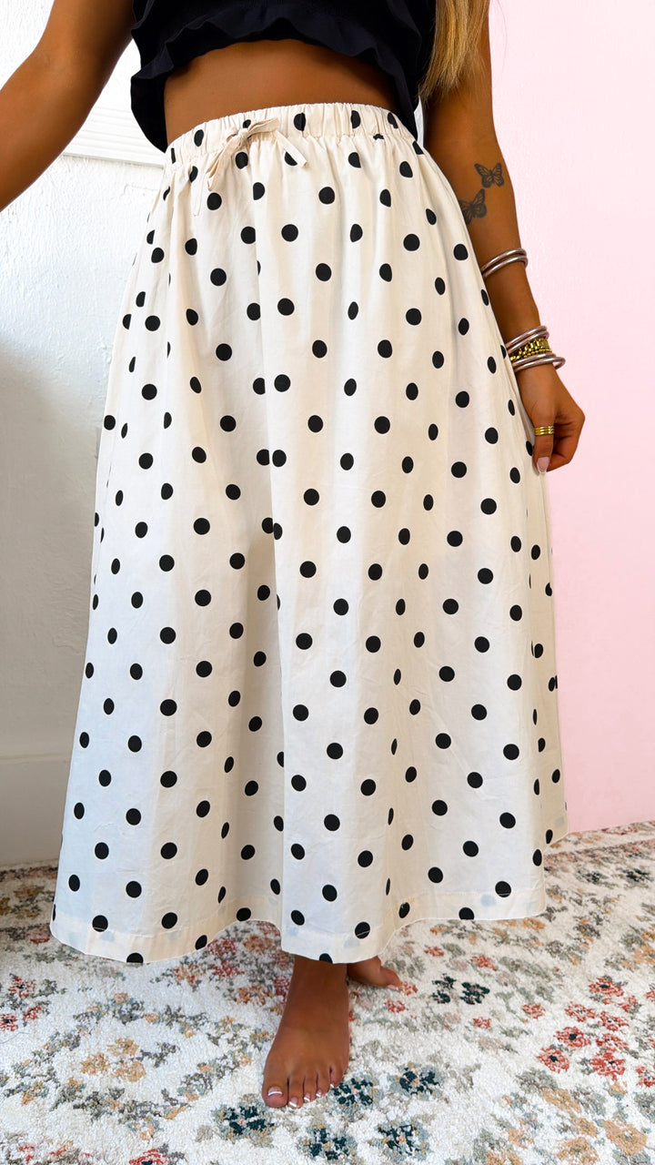 Polka Dot Midi Skirt, Cream/Black