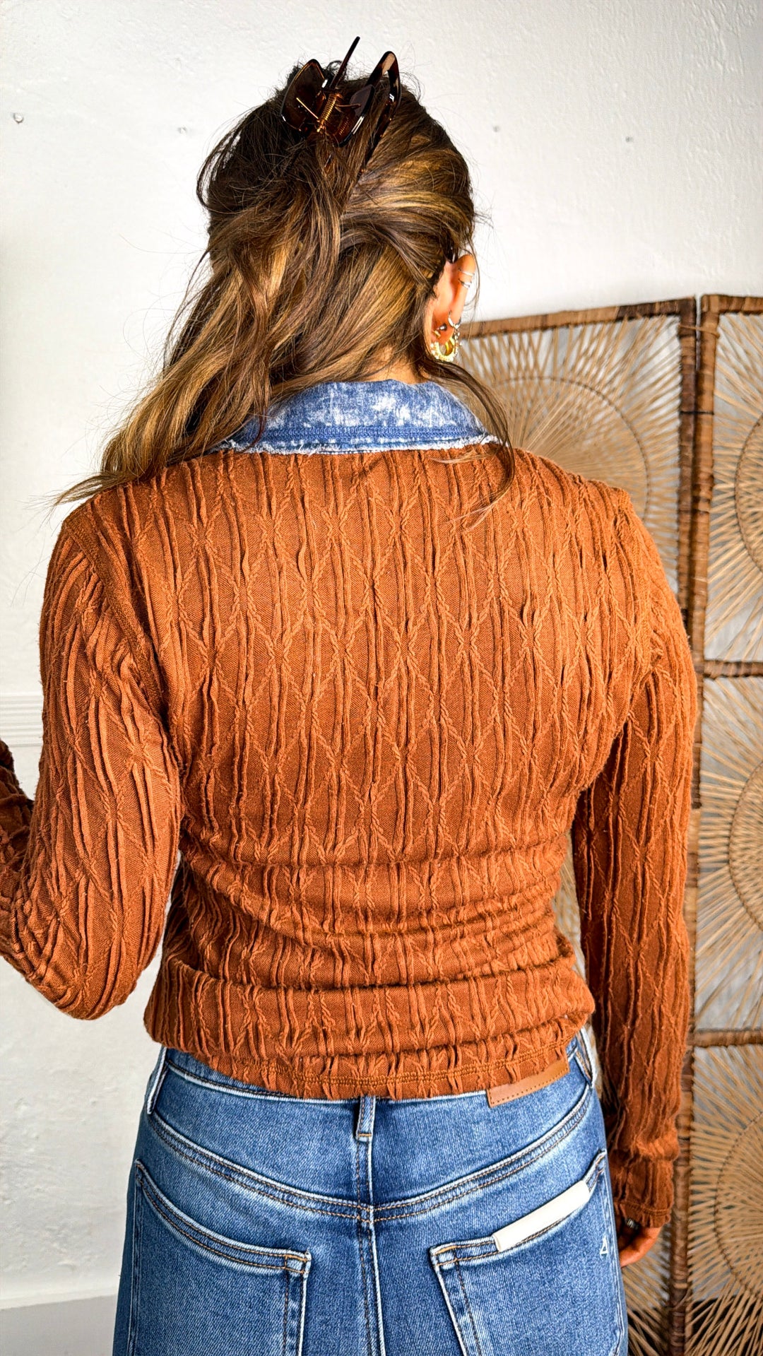 Rough Edge Texture Top, Chestnut