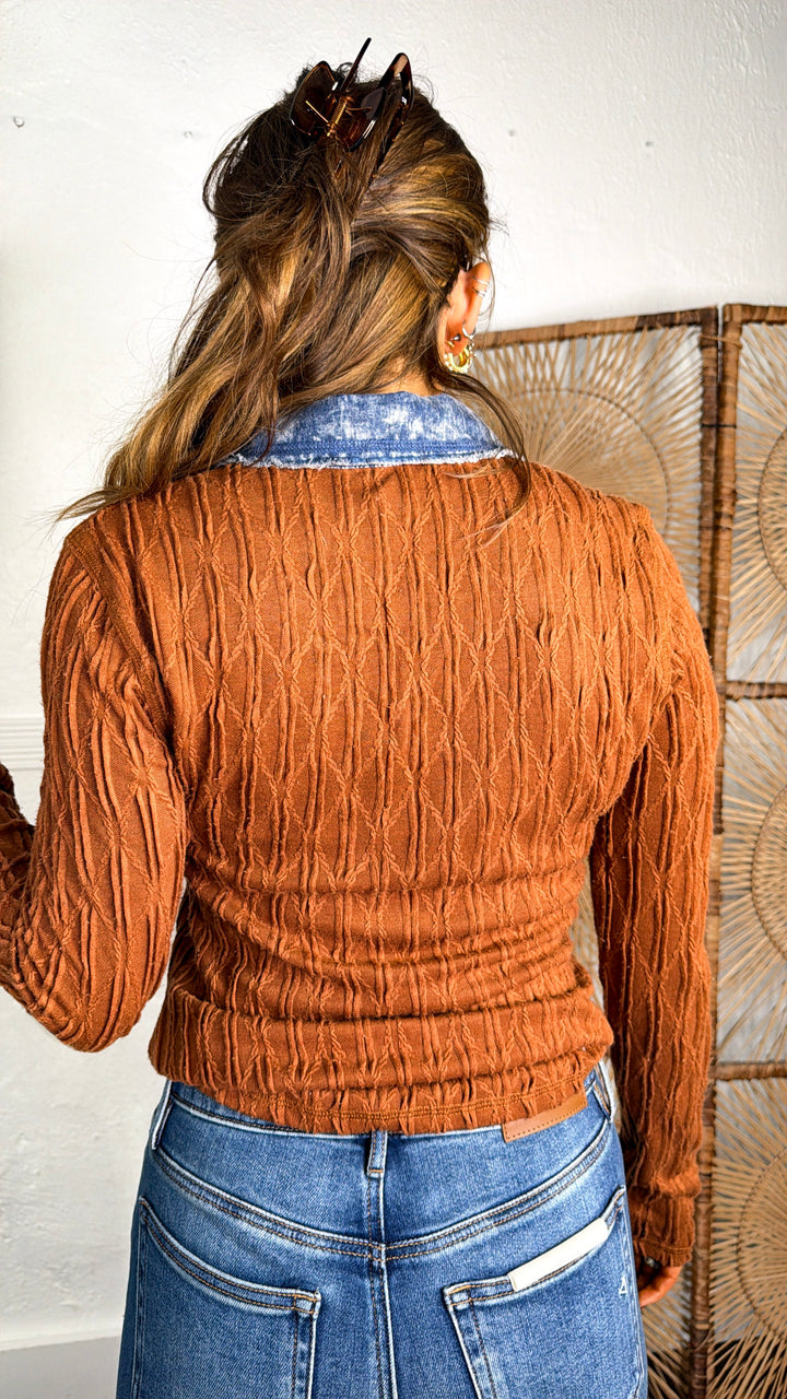 Rough Edge Texture Top, Chestnut