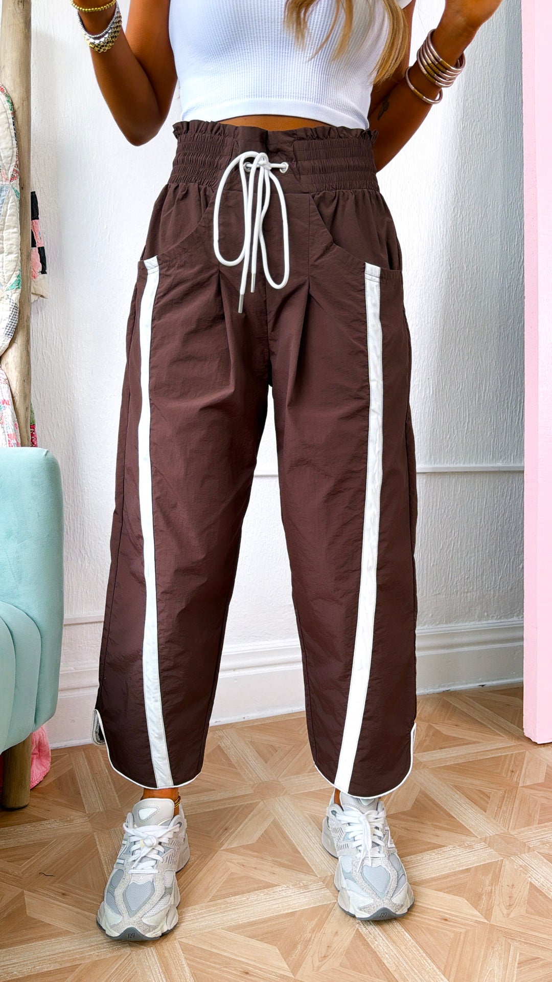WindBreaker Contrasted Pant, Brown/White