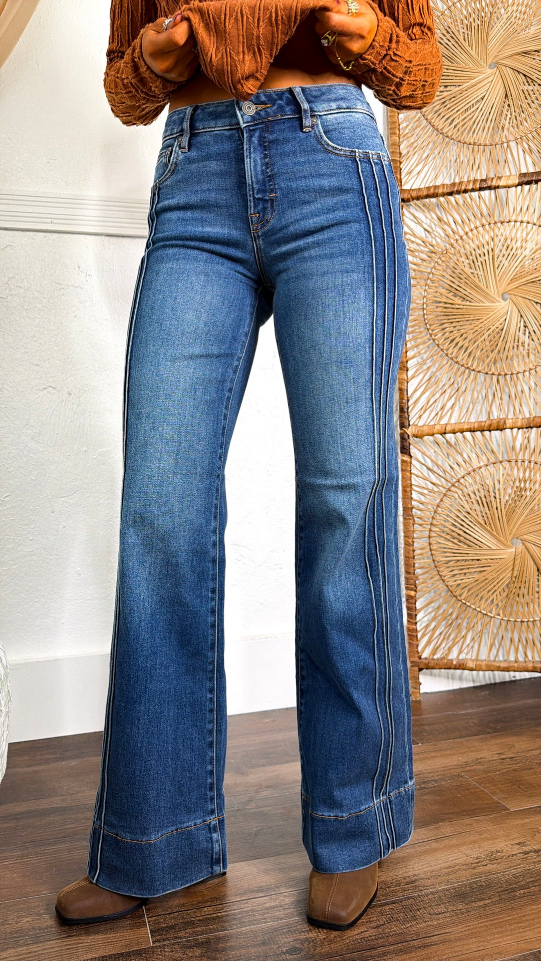 Ryan Pintuck Flare Jeans, Medium Dark