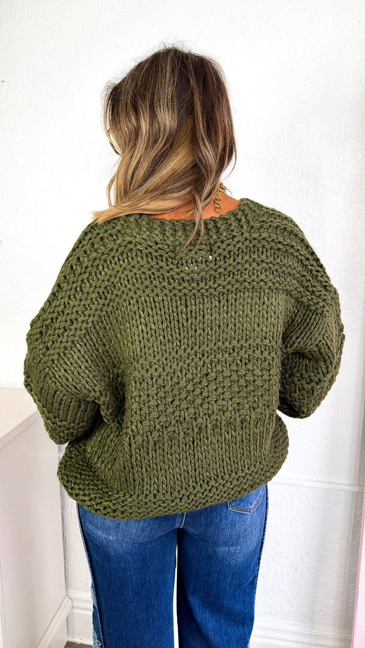 Thick Knit Chunky Cardigan, Olive Green