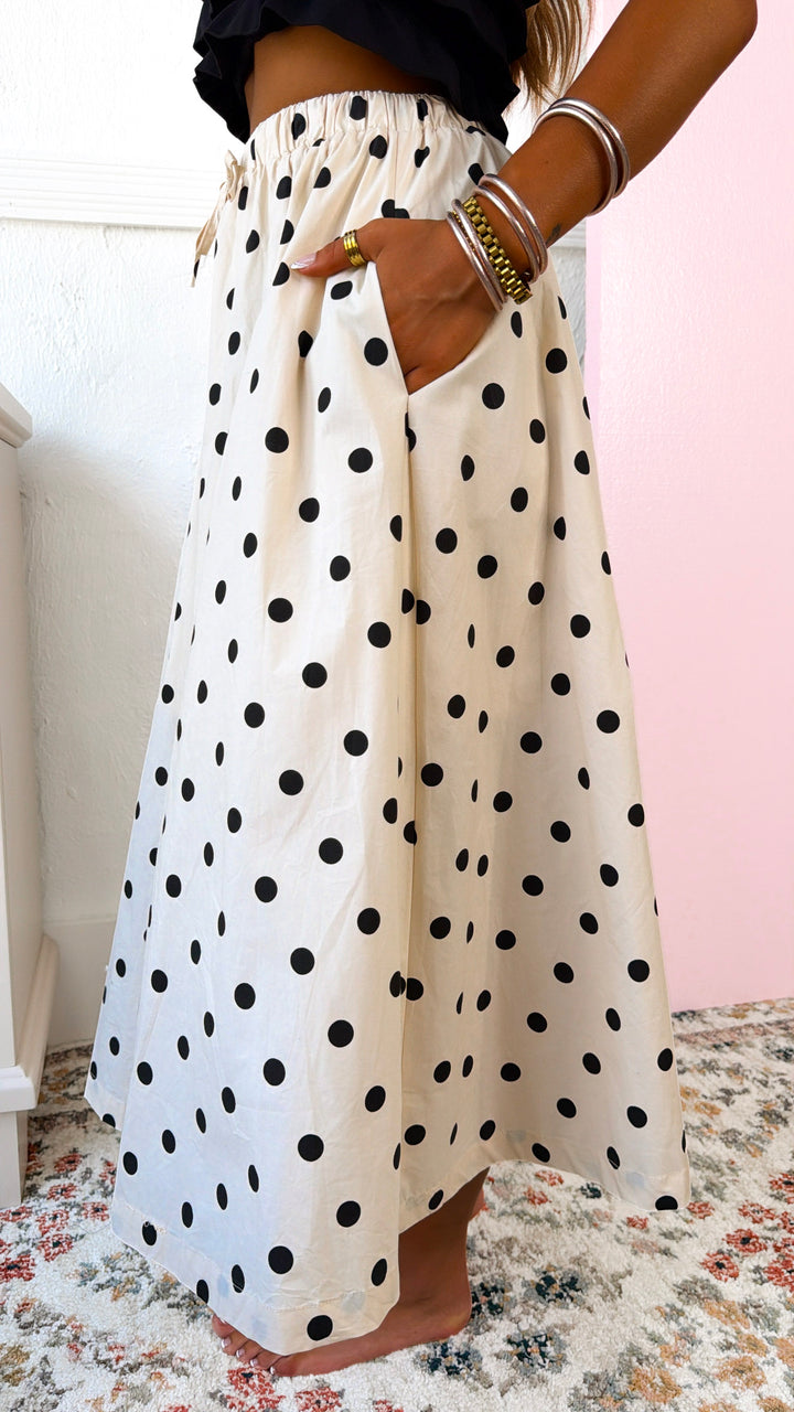 Polka Dot Midi Skirt, Cream/Black
