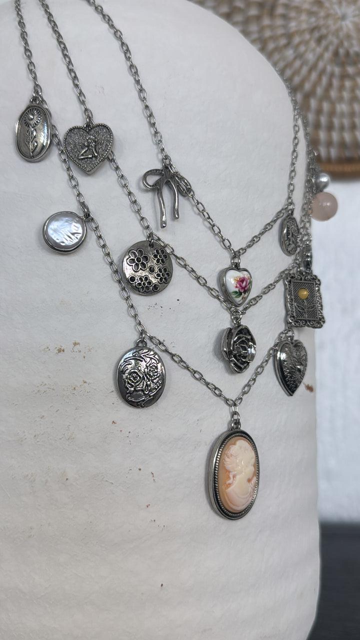 Rose Crest Multi Layered Necklace, Silver