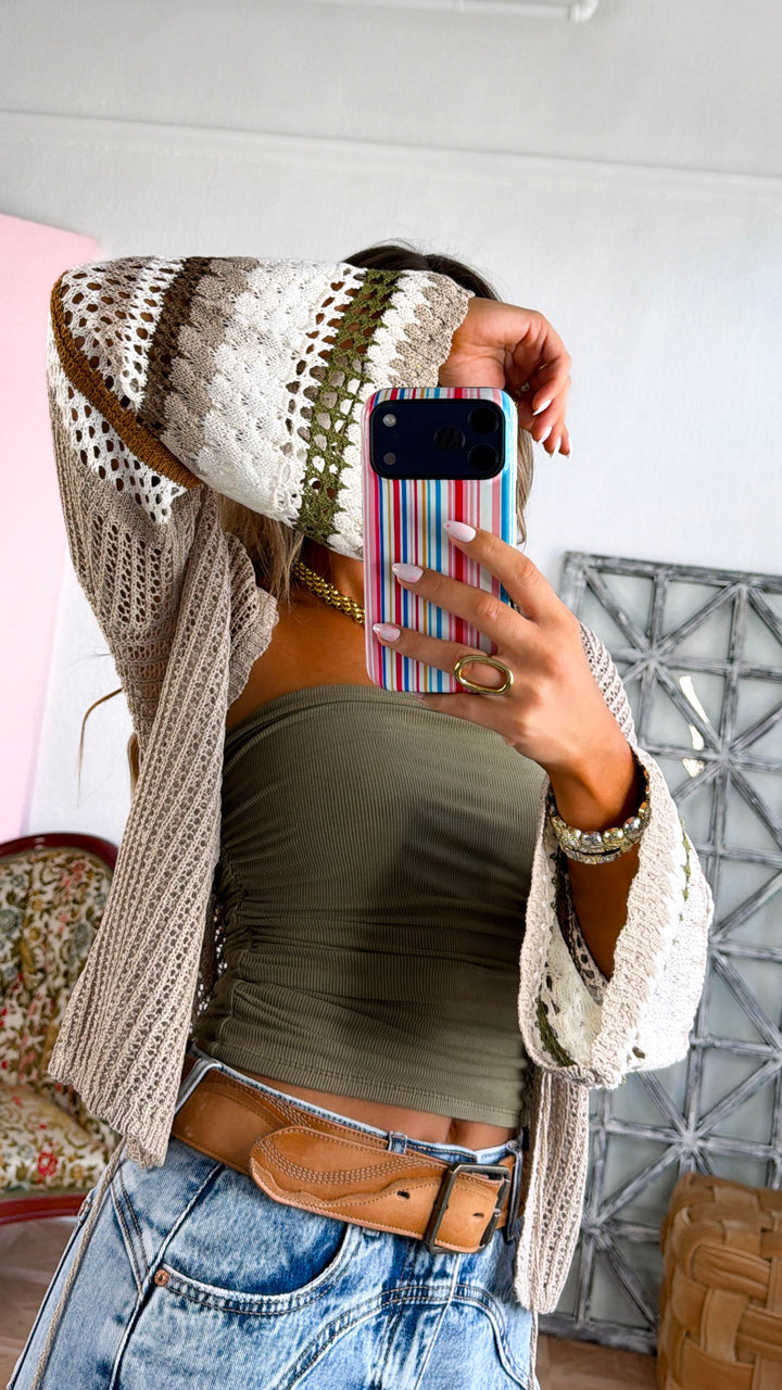 Toasted Almond Knit Cardigan, Mocha/ Olive