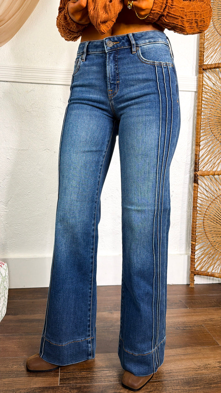 Ryan Pintuck Flare Jeans, Medium Dark