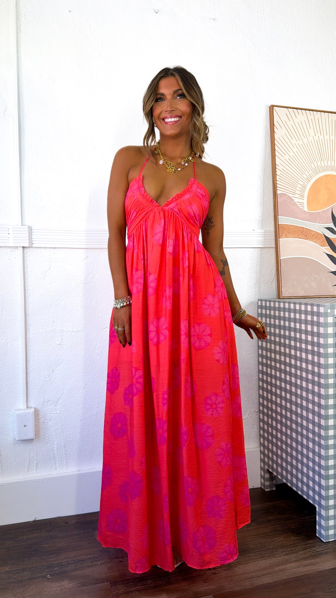 orange floral halter dress Petal and Pup Womens Caroline Maxi Dress