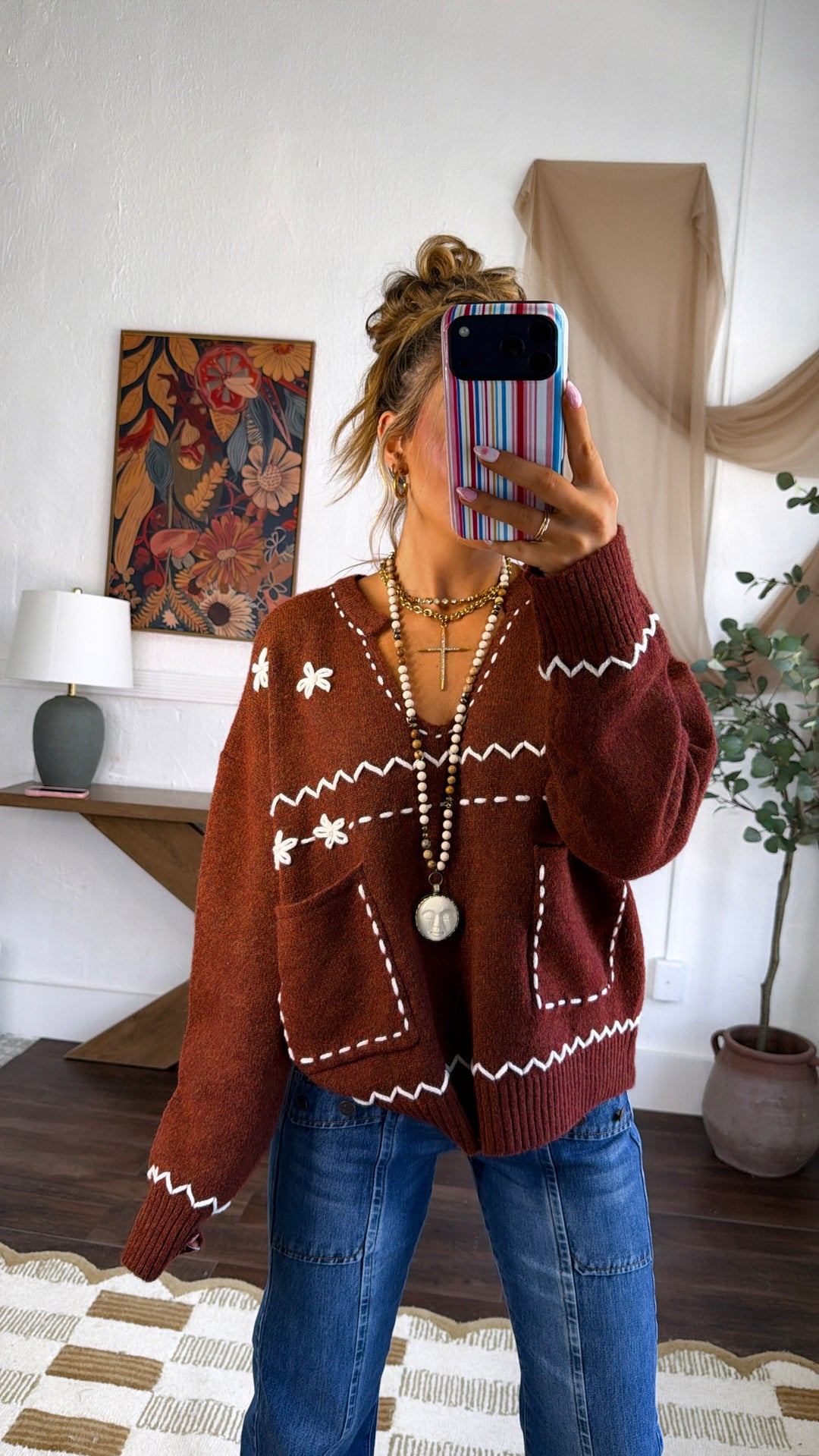 Gentle Springs Floral Pullover, Maple Red
