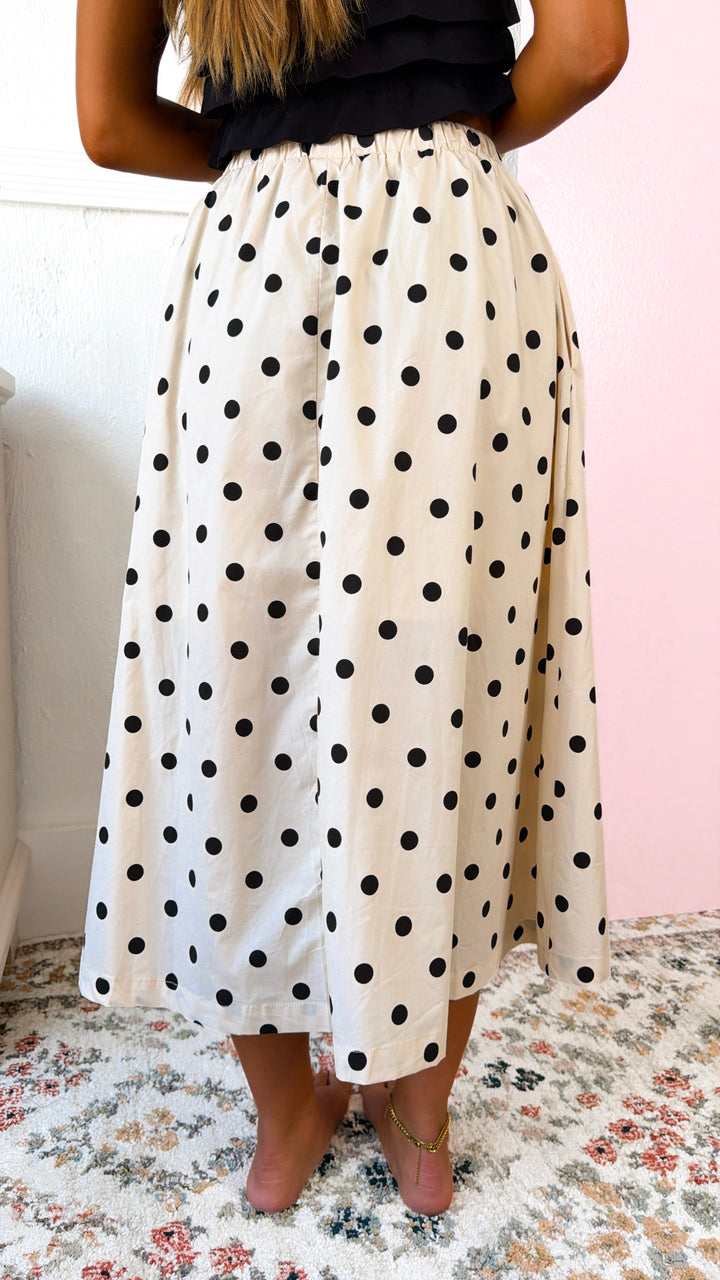 Polka Dot Midi Skirt, Cream/Black