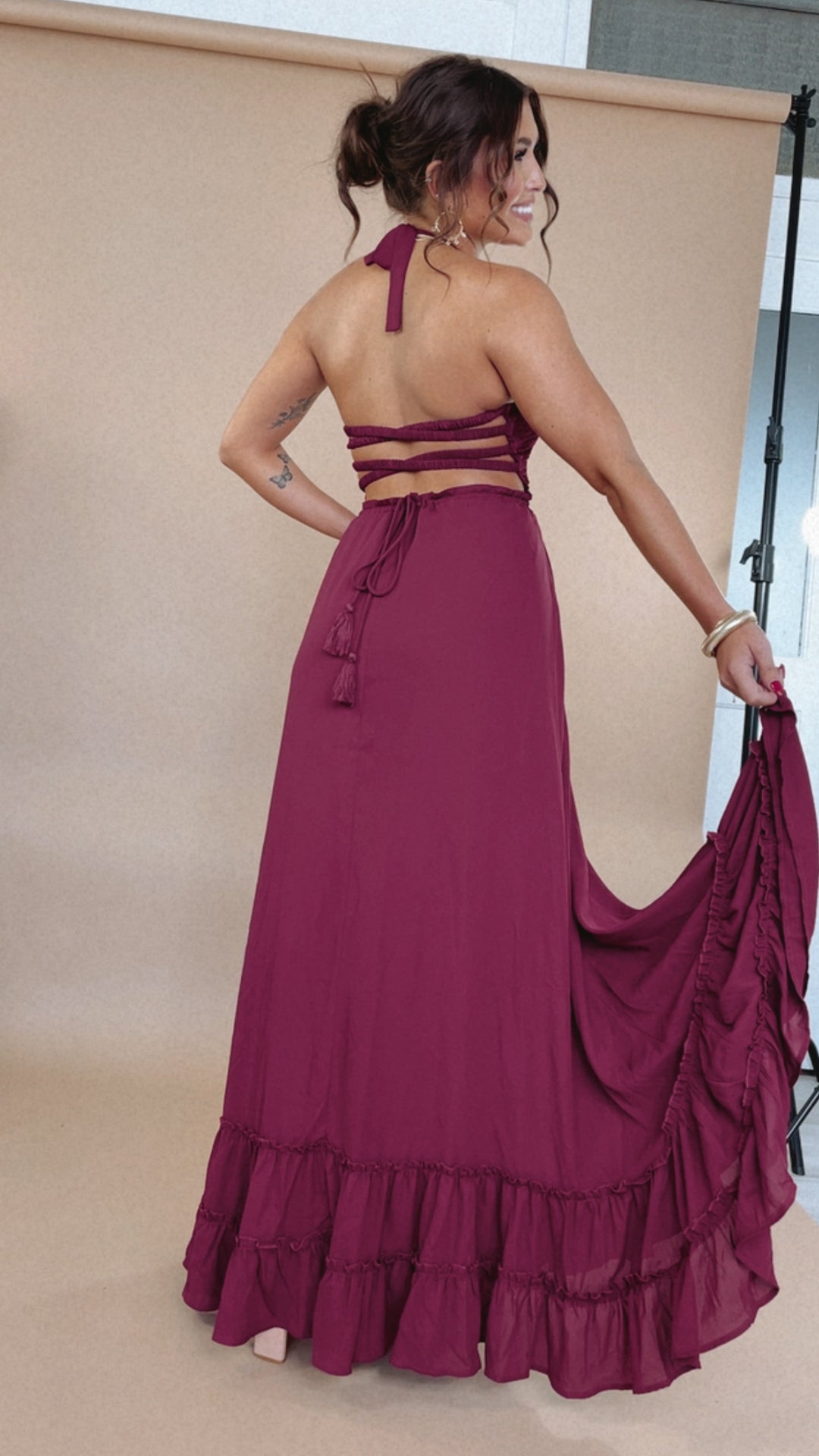 ECB Exclusive: Between the Lines Maxi Dress, Burgundy Medium ECB Exclusive: Between the Lines Maxi Dress, Burgundy Medium