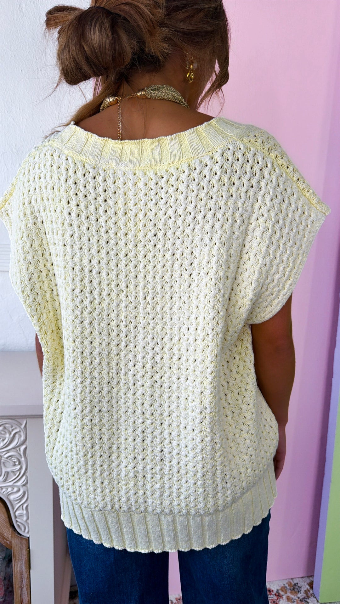 Collins Button Sweater Vest, Lt. Lemon
