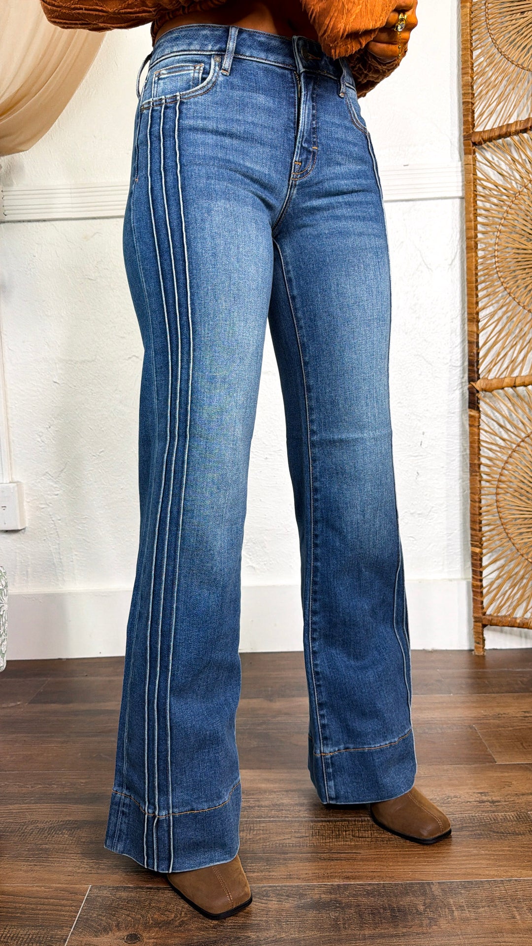Ryan Pintuck Flare Jeans, Medium Dark
