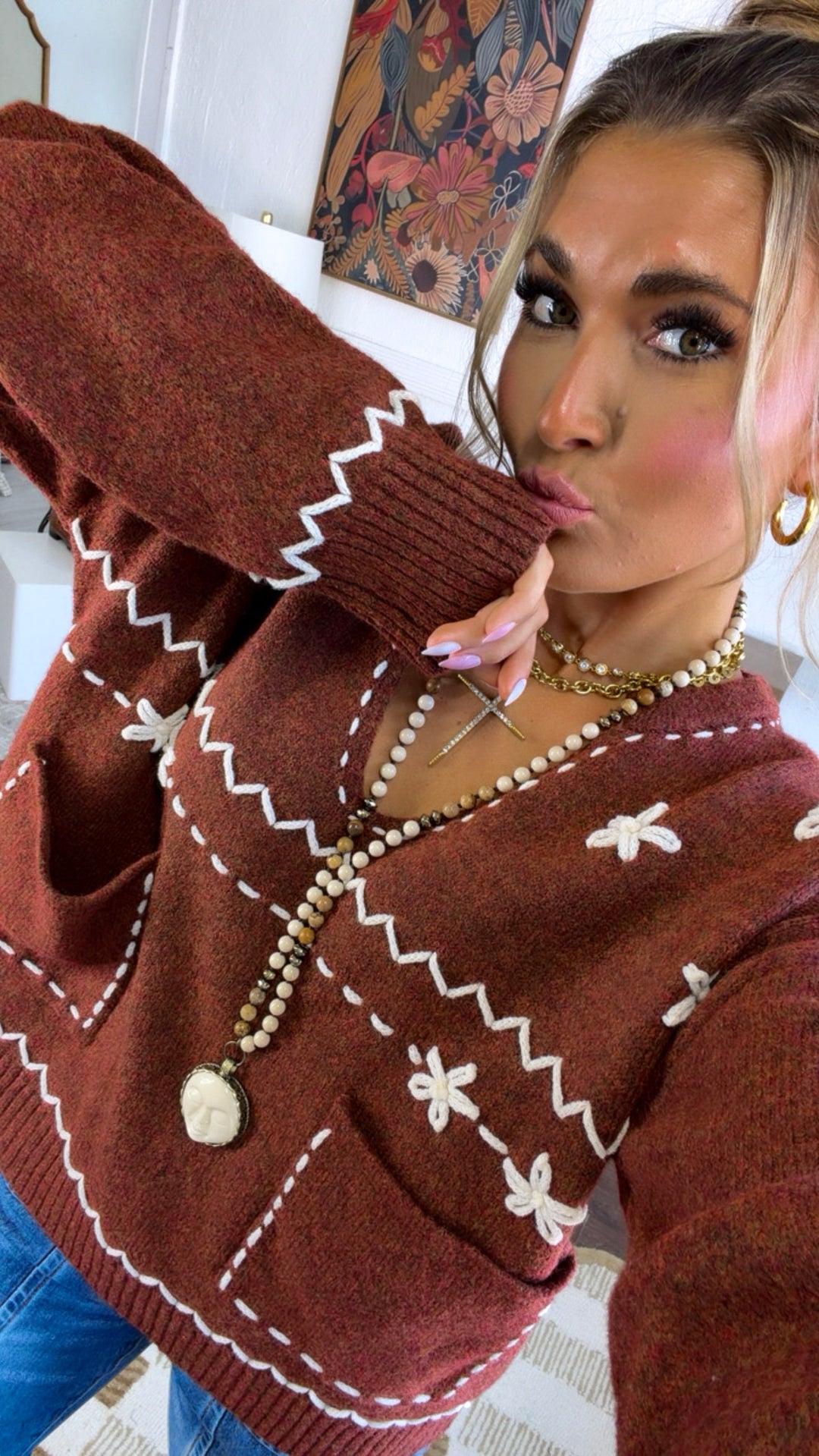 Gentle Springs Floral Pullover, Maple Red
