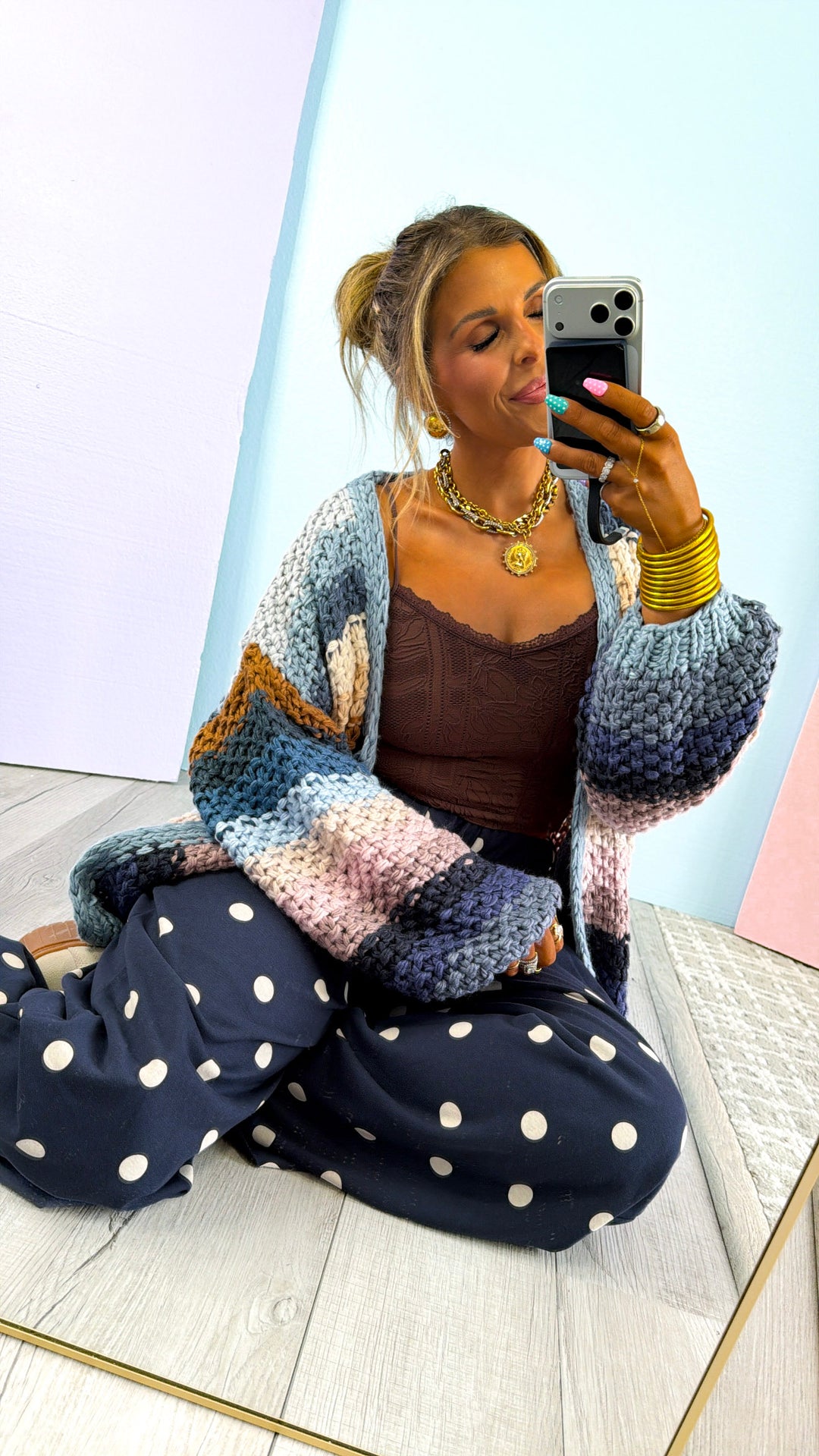 Hand Crochet Oversized Cardigan, Slate Blue