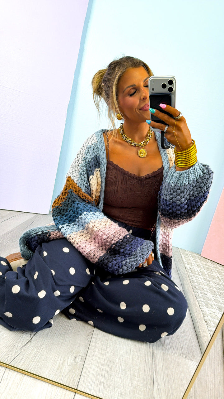 Hand Crochet Oversized Cardigan, Slate Blue