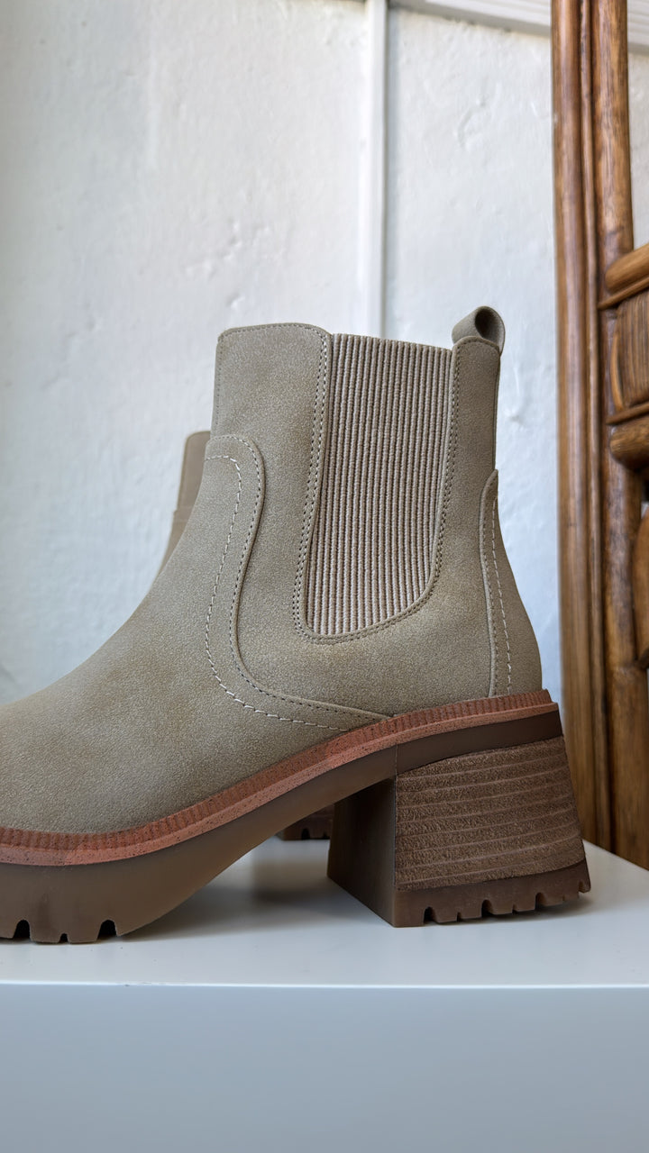 Amber Suede Lug Sole Bootie, Sand