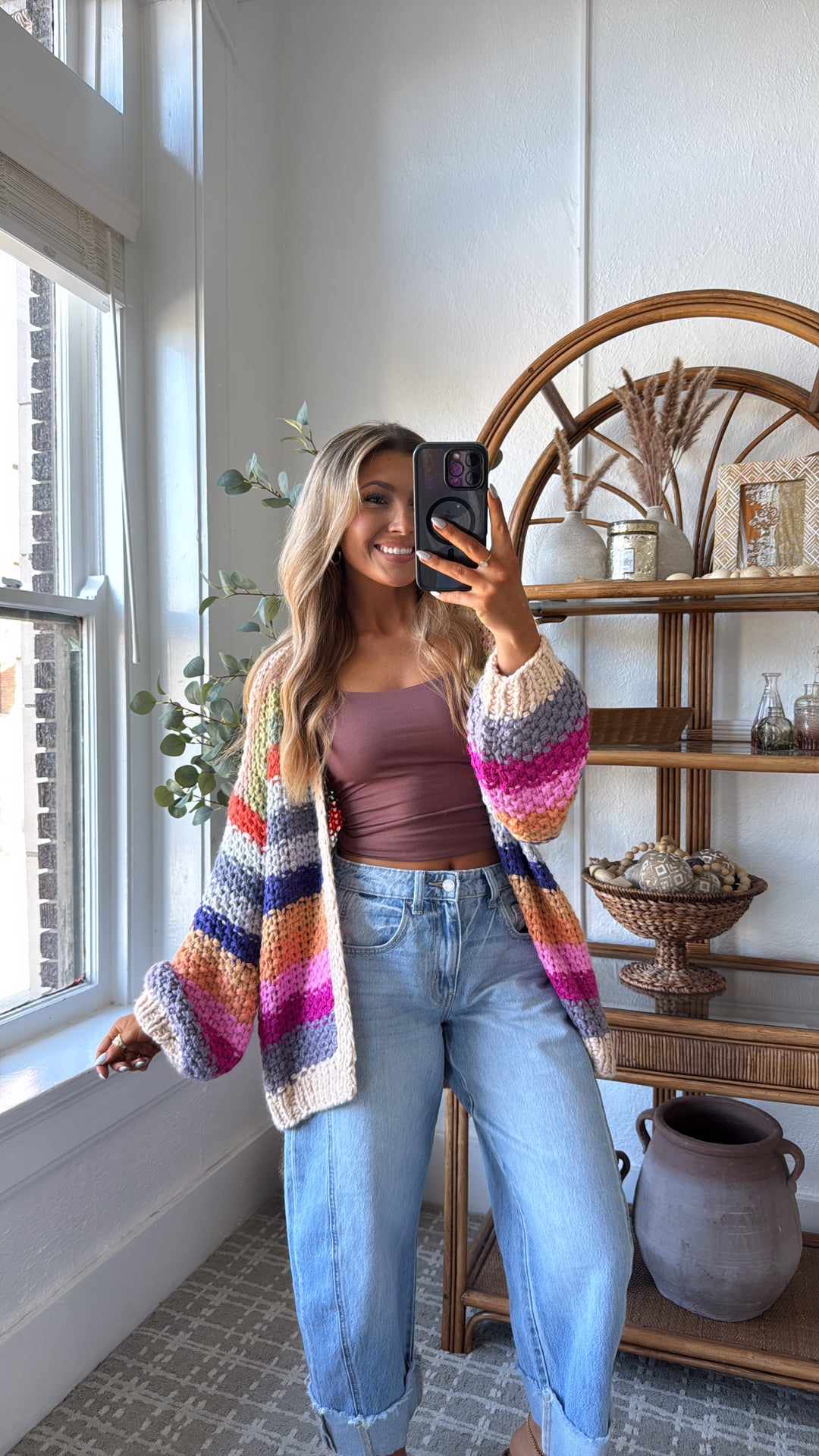 Hand Crochet Oversized Cardigan, Cream Multi