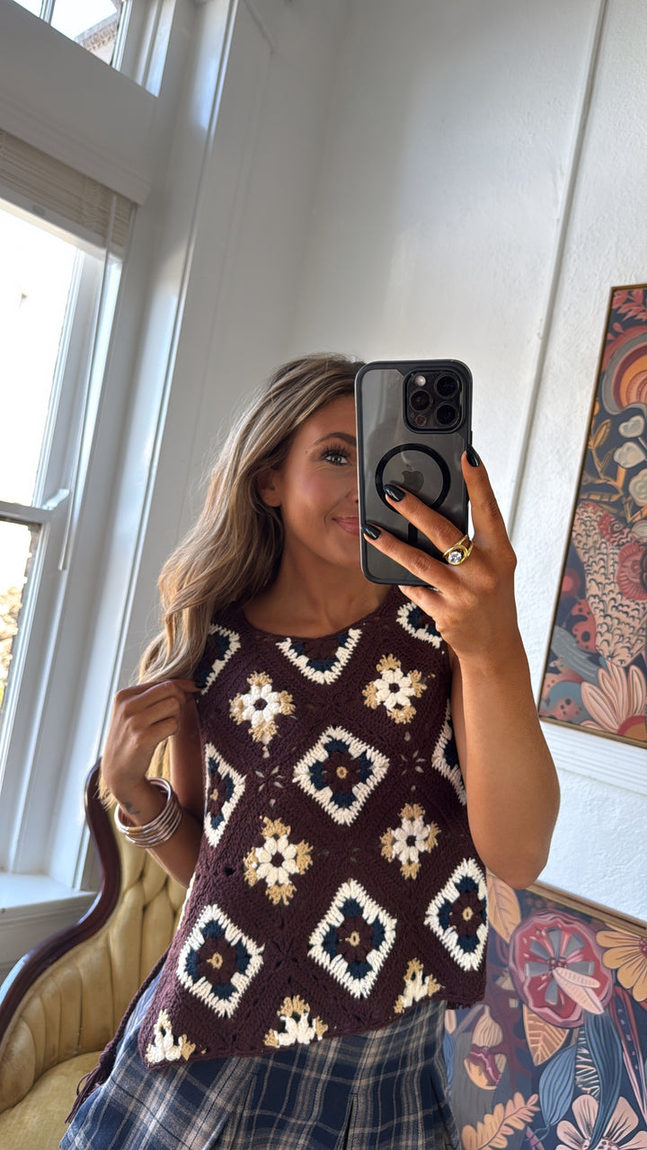June Crochet Sweater Vest, Mocha