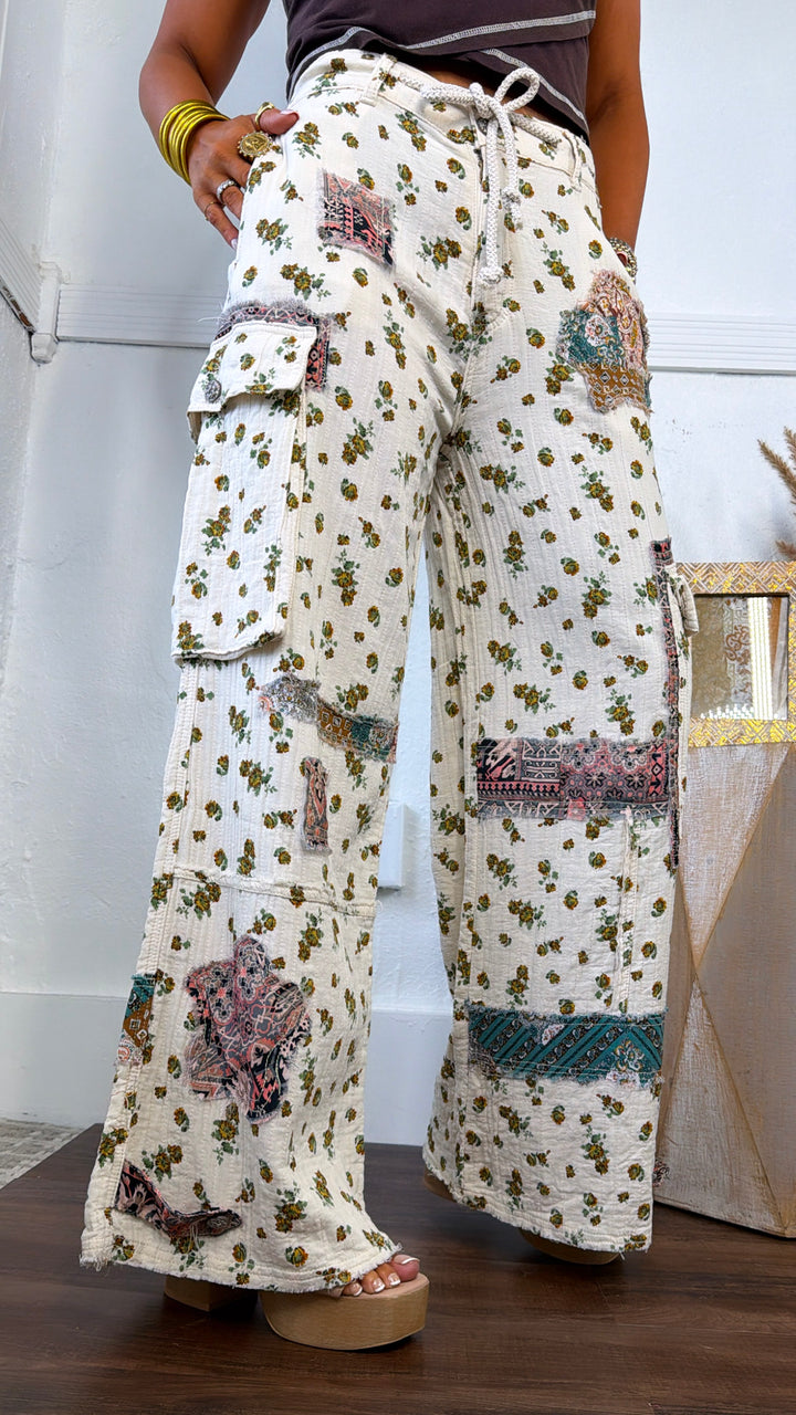 Painted Path Floral Pant, Natural Multi
