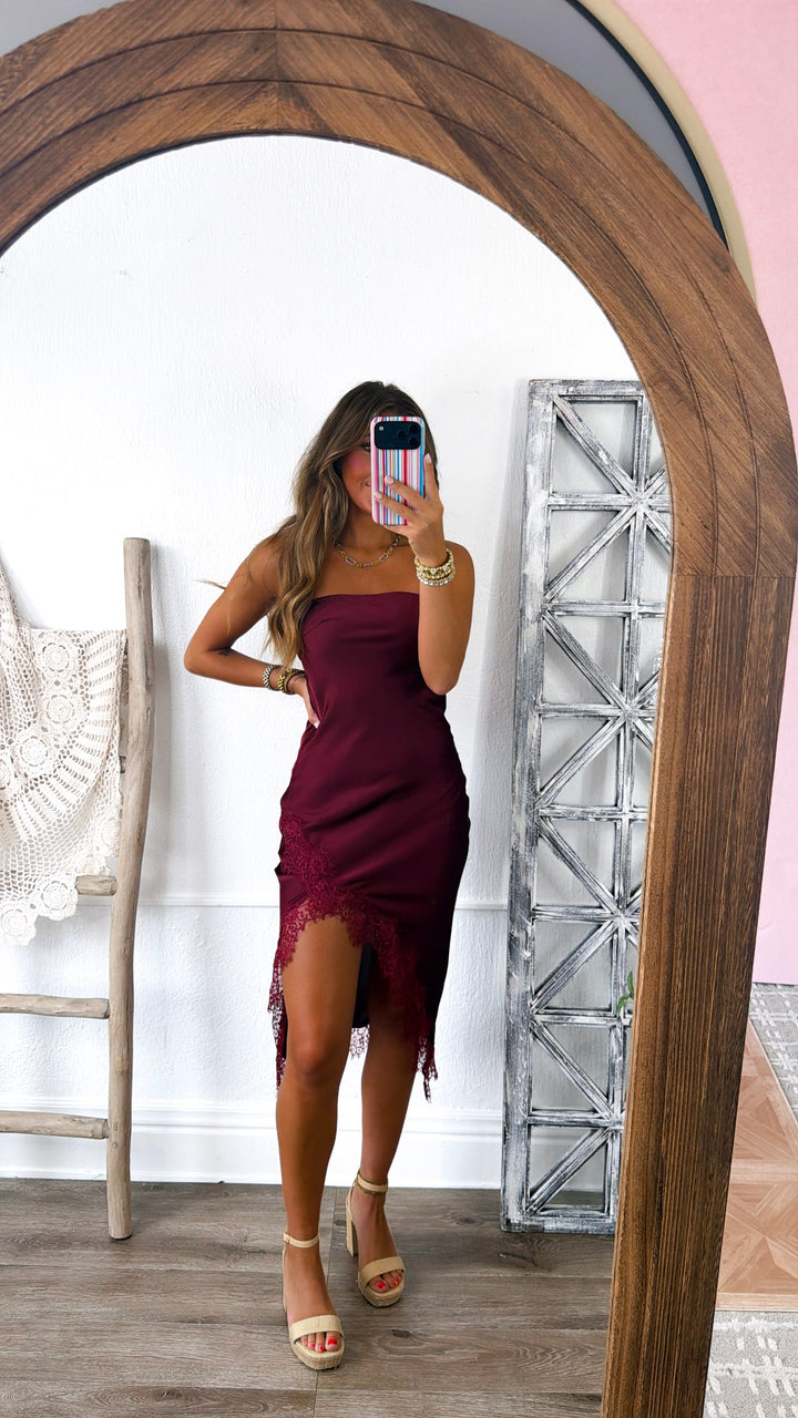 Charlotte Jean Strapless Dress, Pomegranate