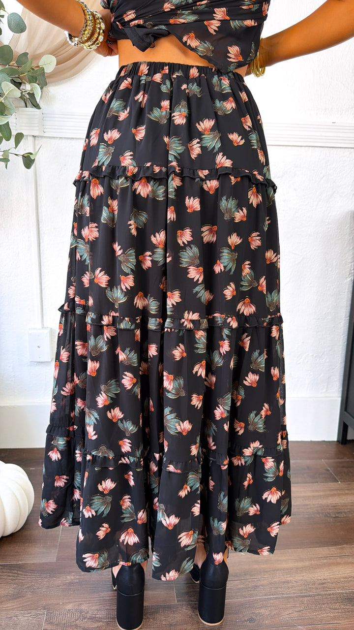 Picture Perfect Maxi Skirt, Floral Black