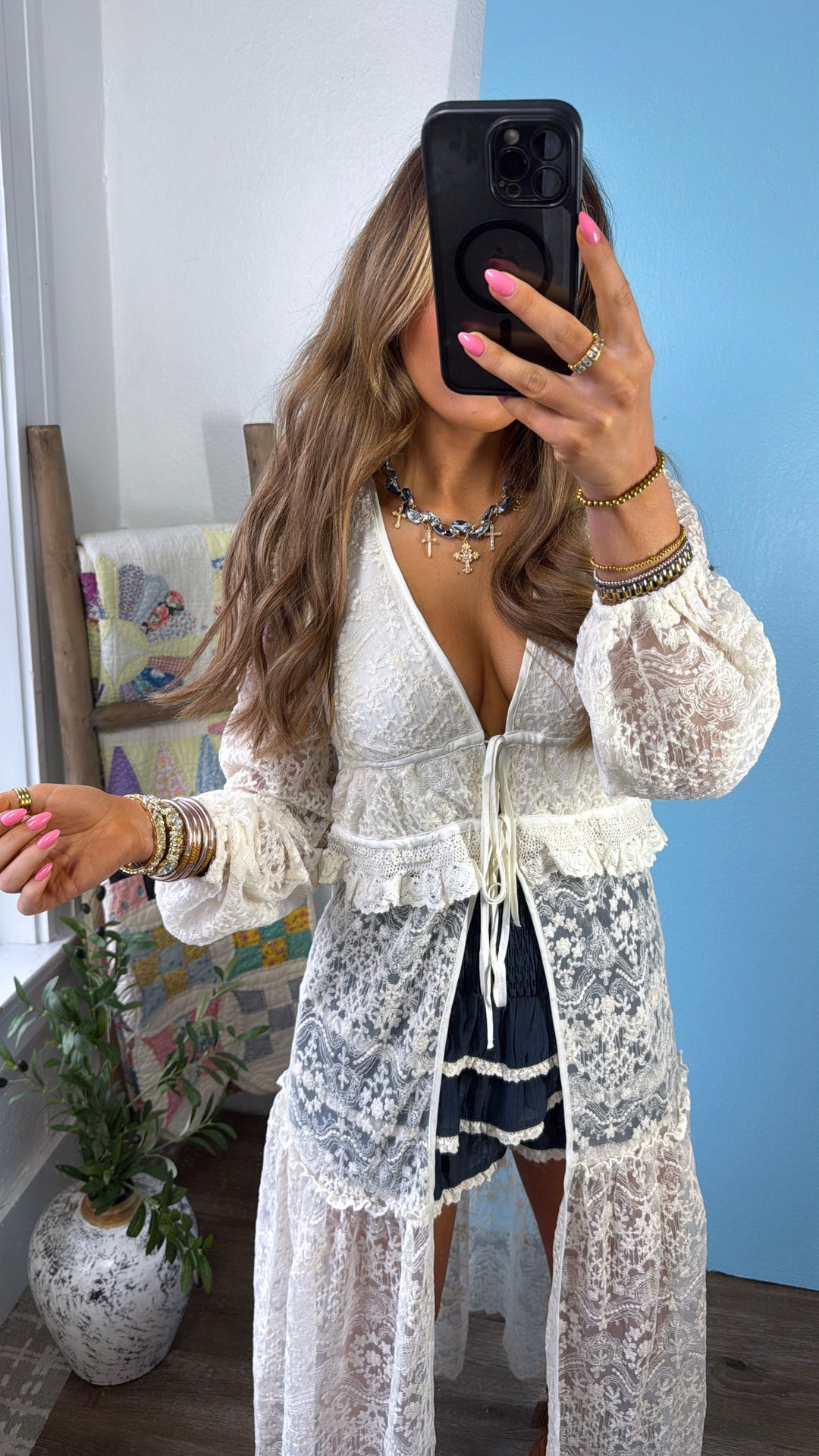 Serena Lace Kimono, Ecru