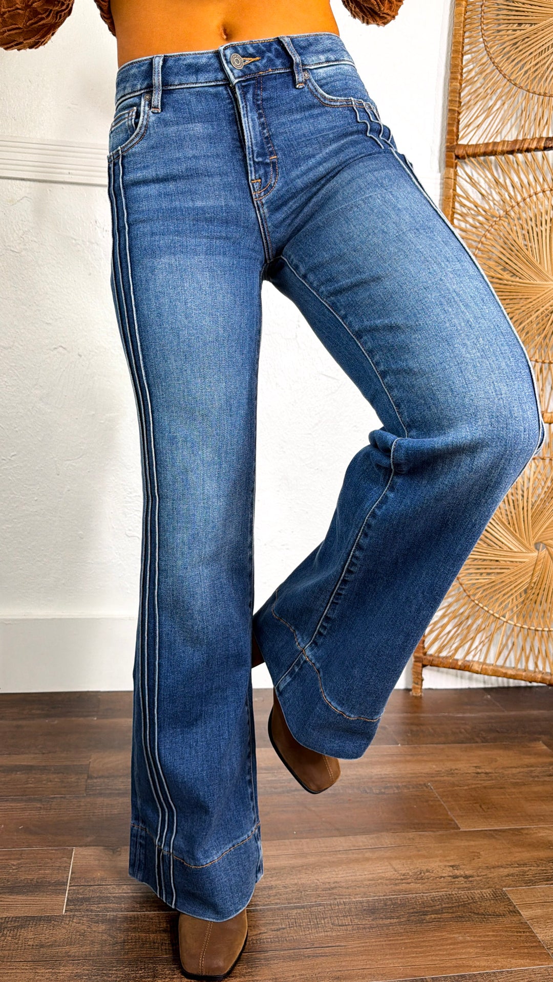 Ryan Pintuck Flare Jeans, Medium Dark