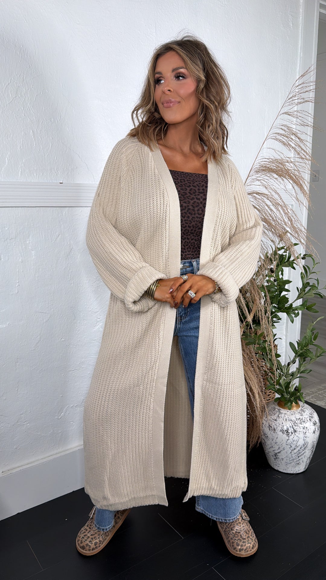 Toasted Burch Knit Cardigan, Beige