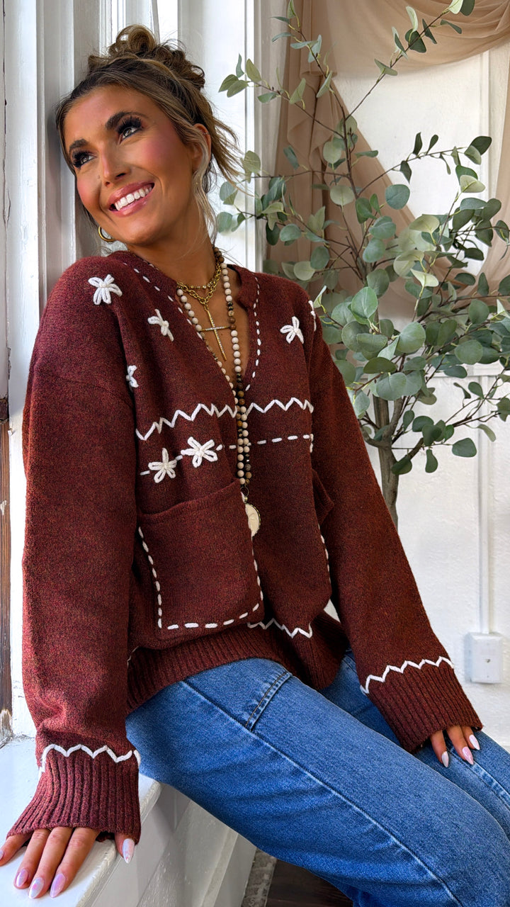 Gentle Springs Floral Pullover, Maple Red