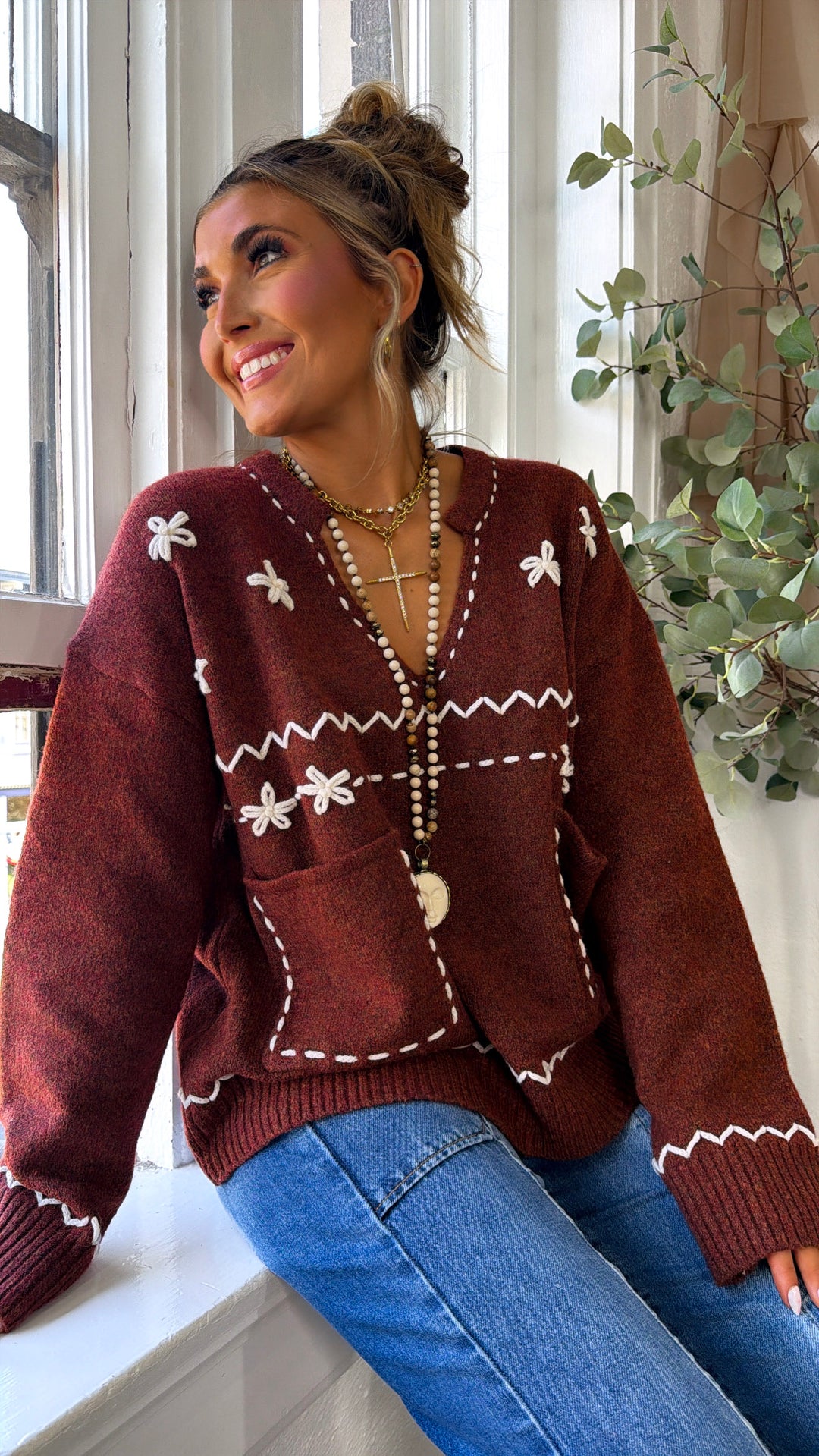Gentle Springs Floral Pullover, Maple Red