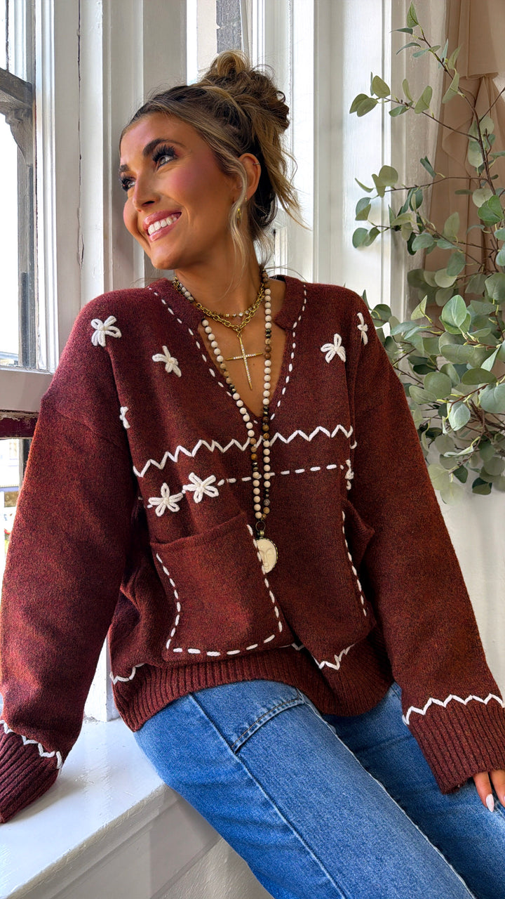 Gentle Springs Floral Pullover, Maple Red