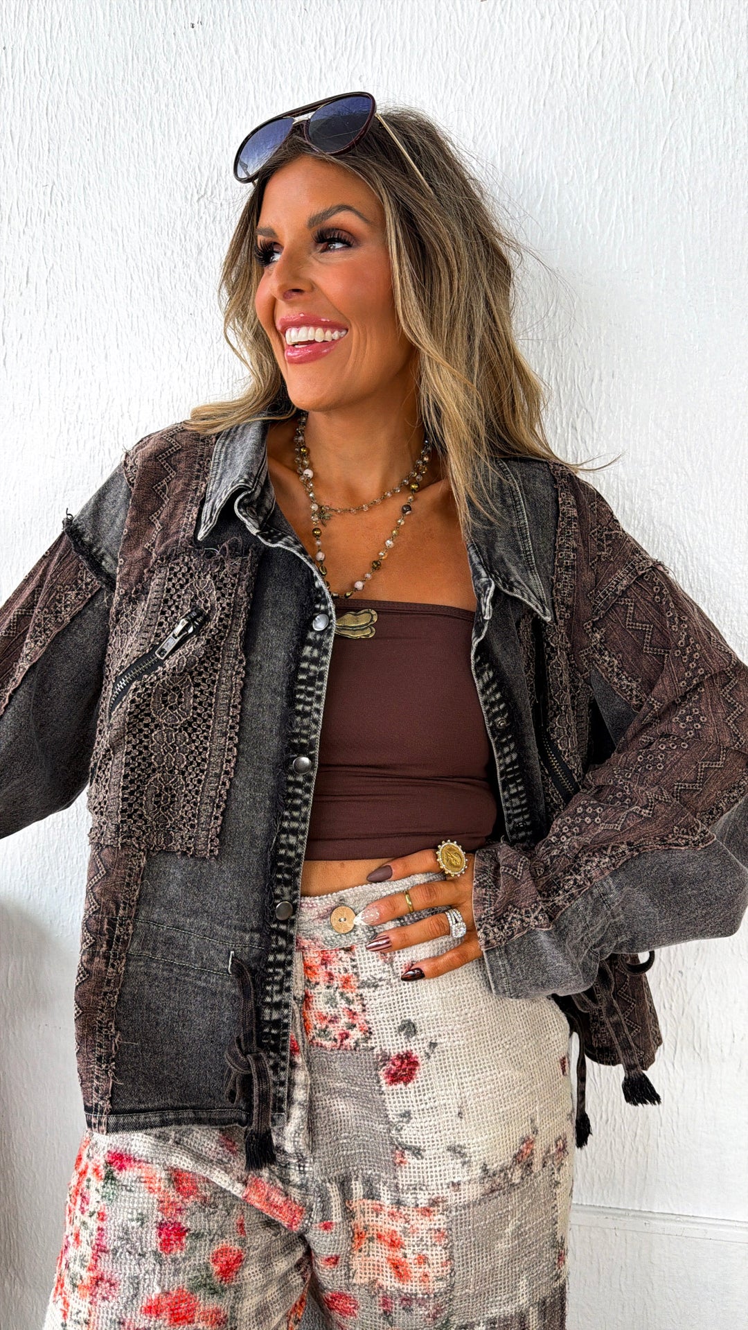 Washed Lace Utility Jacket, Black