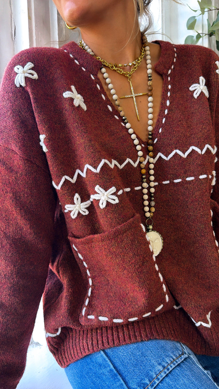 Gentle Springs Floral Pullover, Maple Red