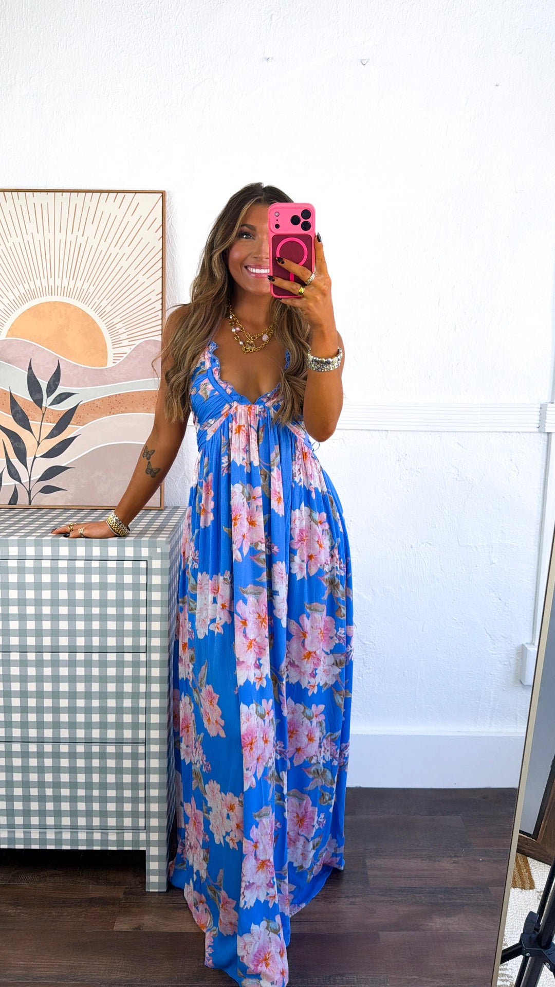 Sanibel Floral Halter Neck Dress, Retro Blue