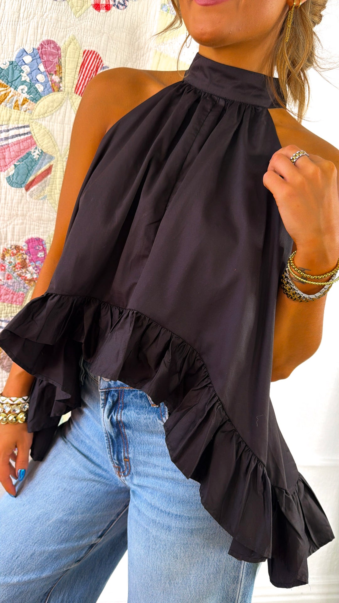 Halter Flow Top, Black