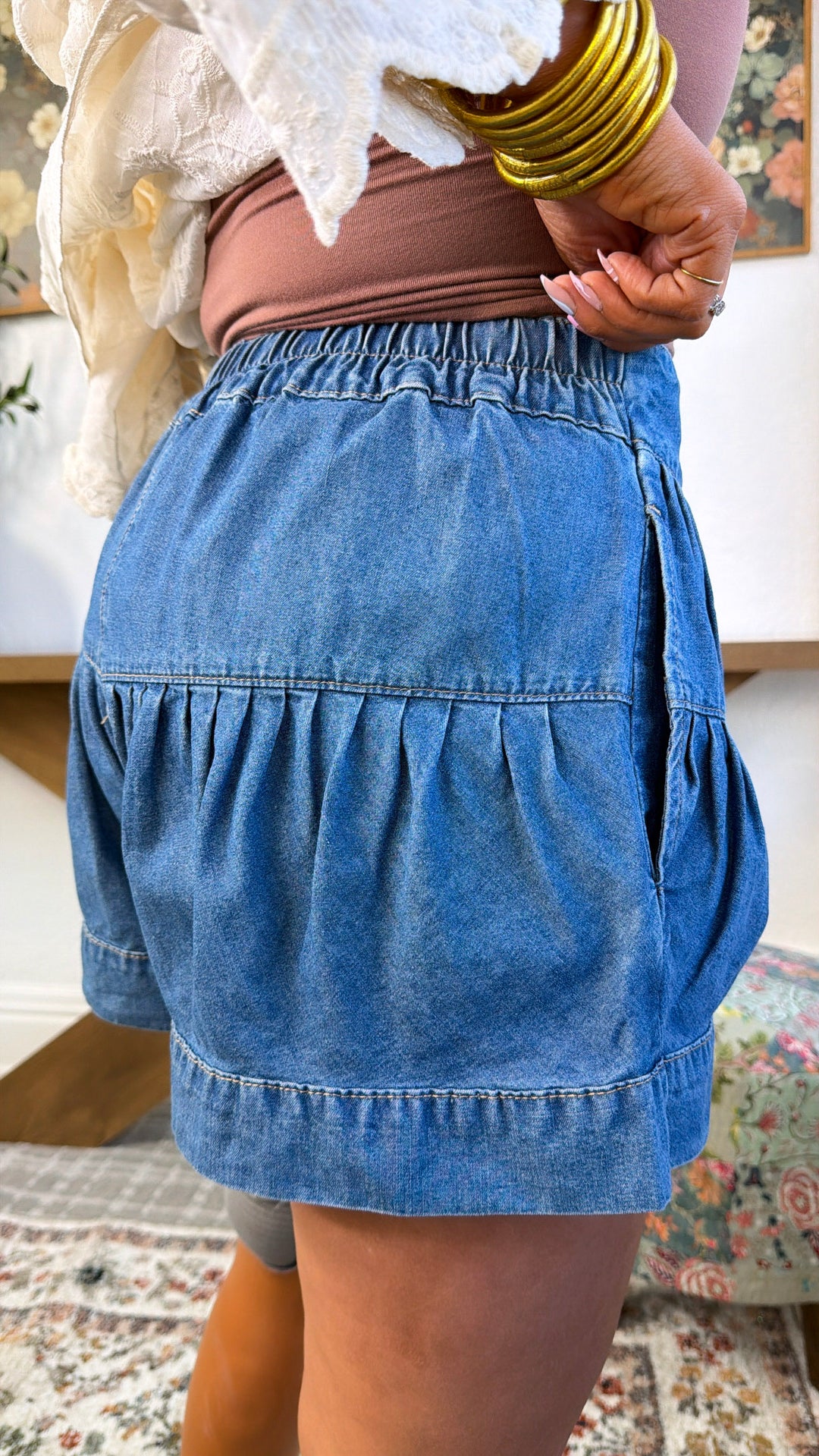 Eastside Pleated Shorts, Denim