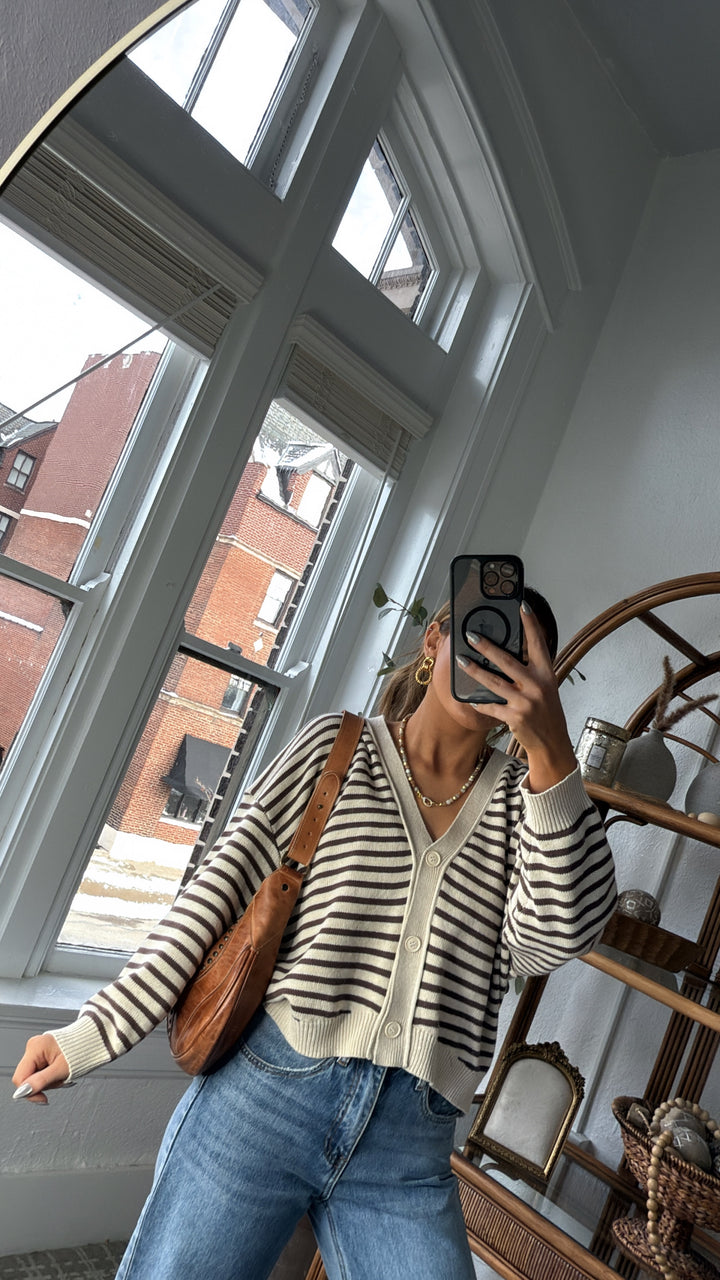 Cocoa Drizzle Striped Cardigan, Brown