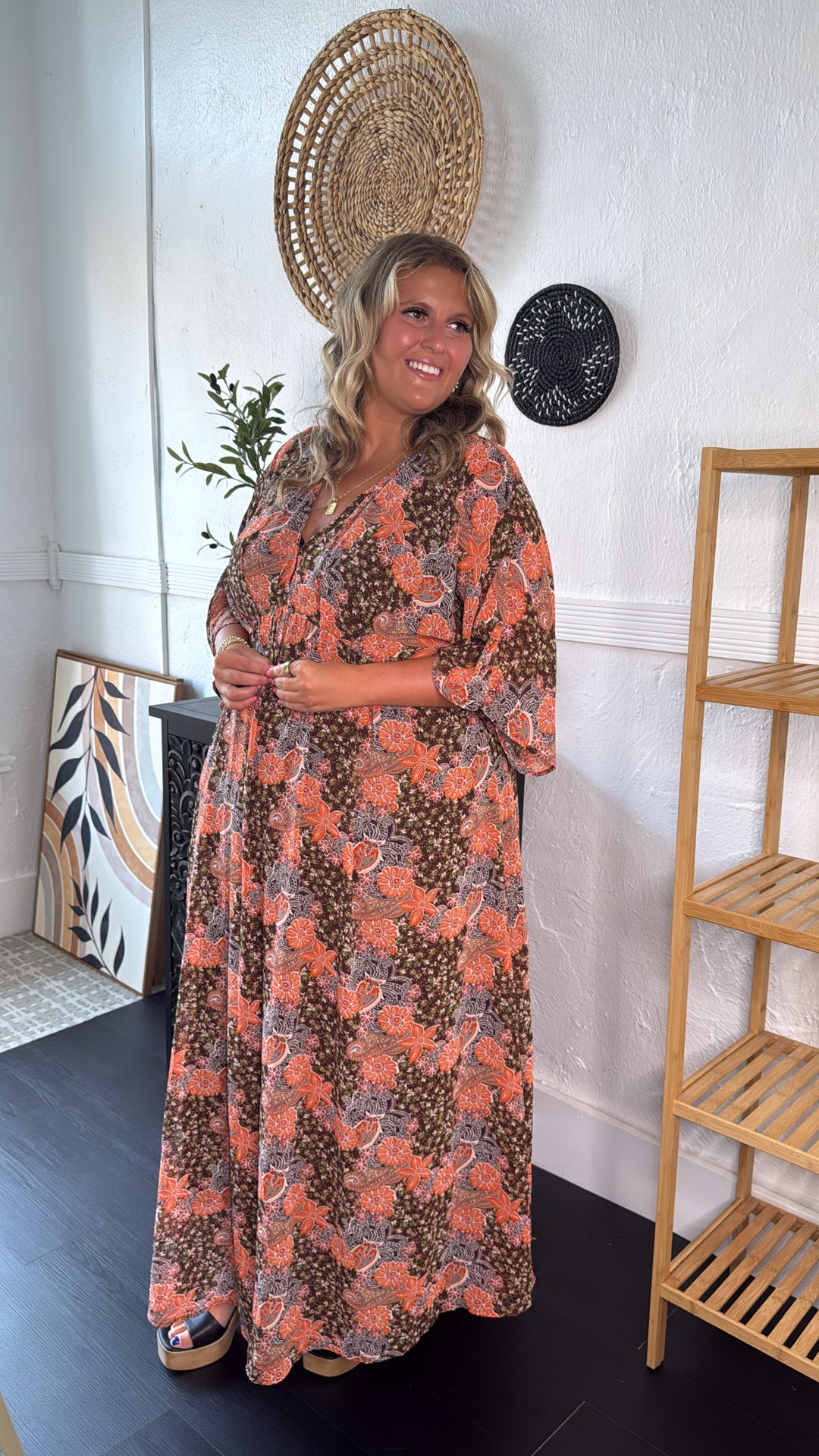 Payton Paisley Dress, Brown